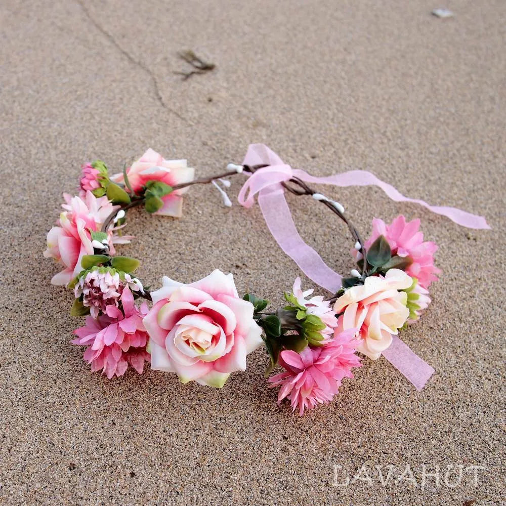 Rosy Pink Flower Crown - Made in Hawaii