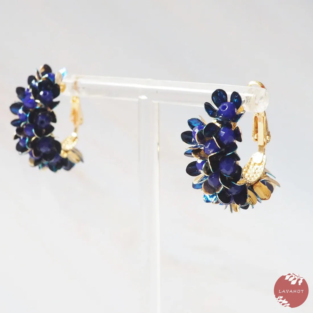 Royal Blue Blossom Huggie Hoop Earrings - Made in Hawaii