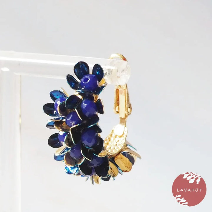 Royal Blue Blossom Huggie Hoop Earrings - Made in Hawaii