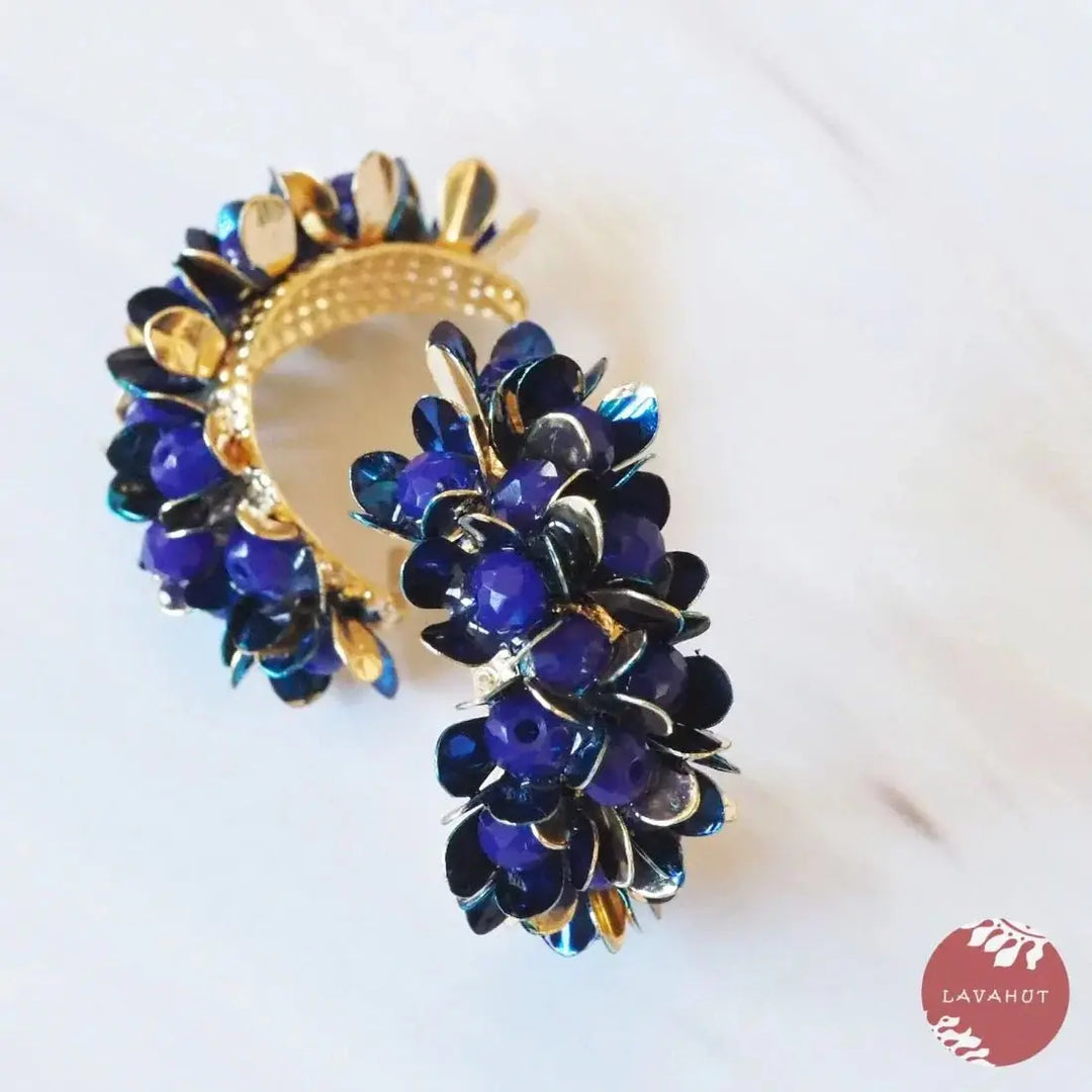 Royal Blue Blossom Huggie Hoop Earrings - Made in Hawaii