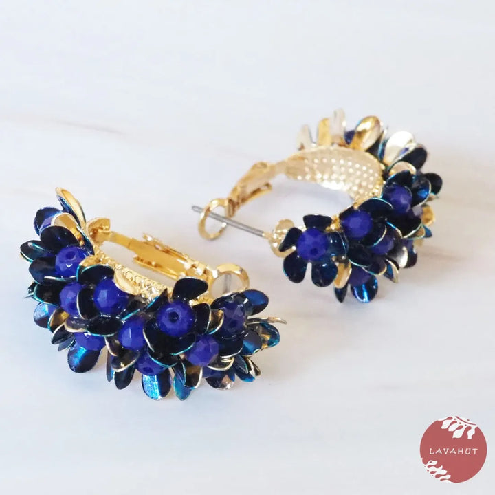 Royal Blue Blossom Huggie Hoop Earrings - Made in Hawaii