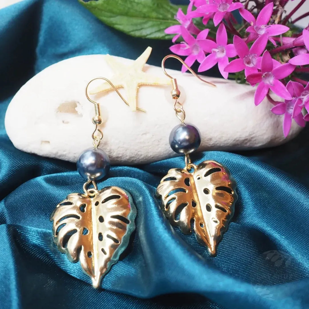 Royal Monstera Drop Earrings - Made in Hawaii