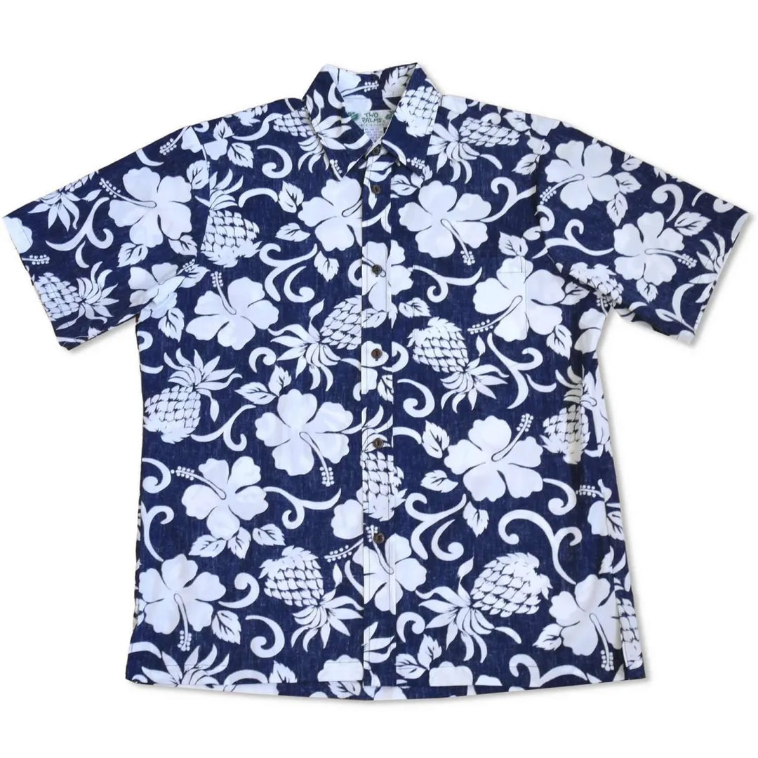 Royal Pineapple Navy Hawaiian Reverse Shirt - Made in Hawaii