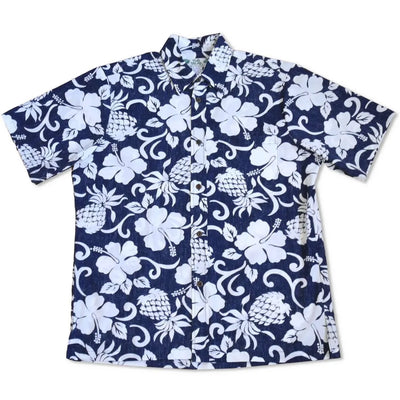 Royal Pineapple Navy Hawaiian Reverse Shirt - Made In Hawaii