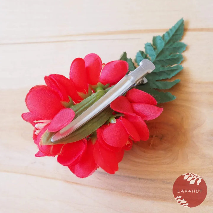 Ruffled Petals Red Hawaiian Flower Hair Clip - Made in Hawaii