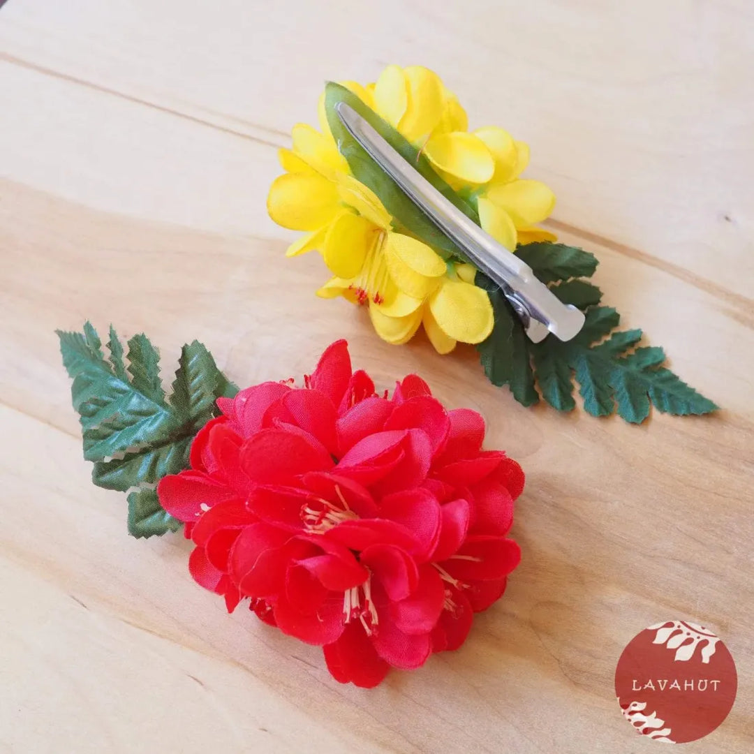 Ruffled Petals Red Hawaiian Flower Hair Clip - Made in Hawaii