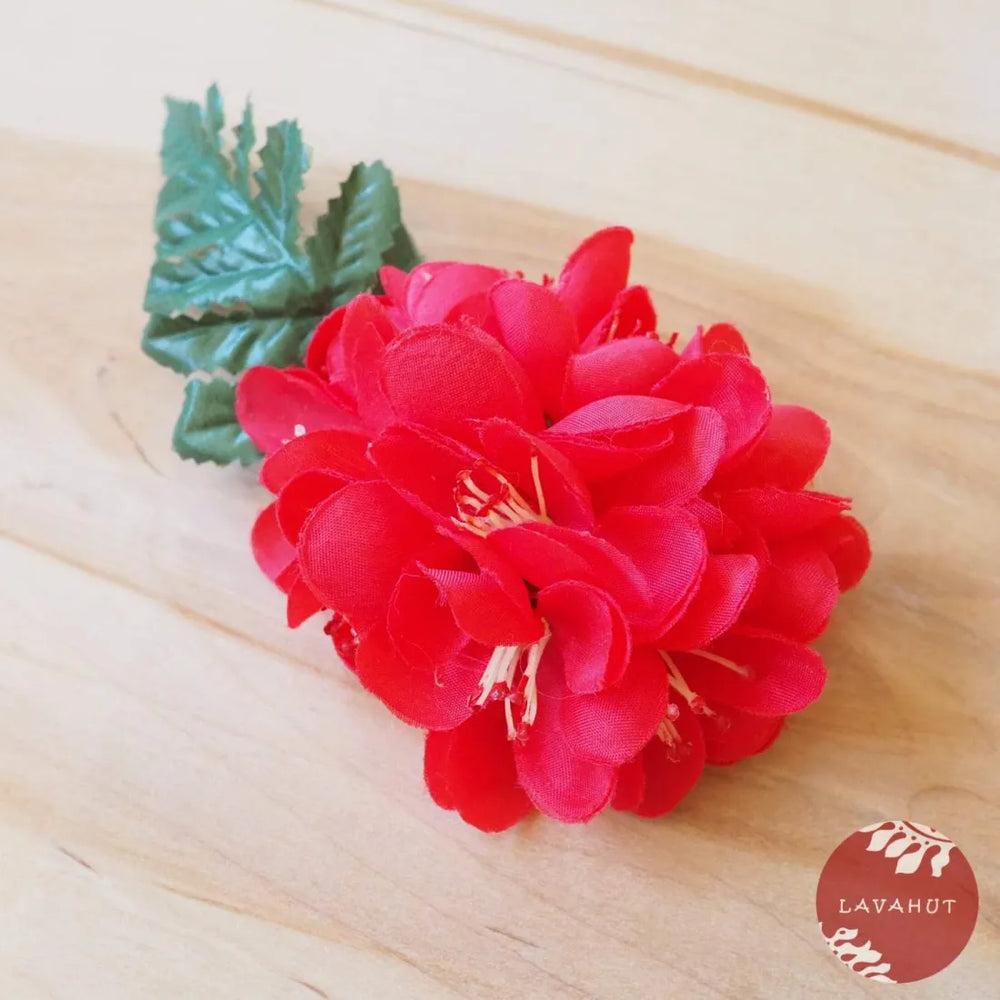 Ruffled Petals Red Hawaiian Flower Hair Clip - Made in Hawaii