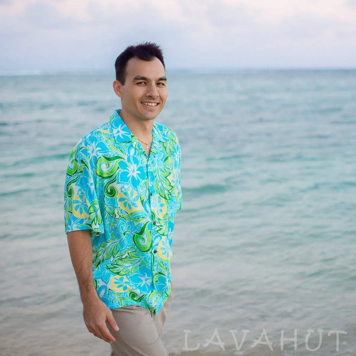 Seaglass Green Hawaiian Rayon Shirt - Made in Hawaii