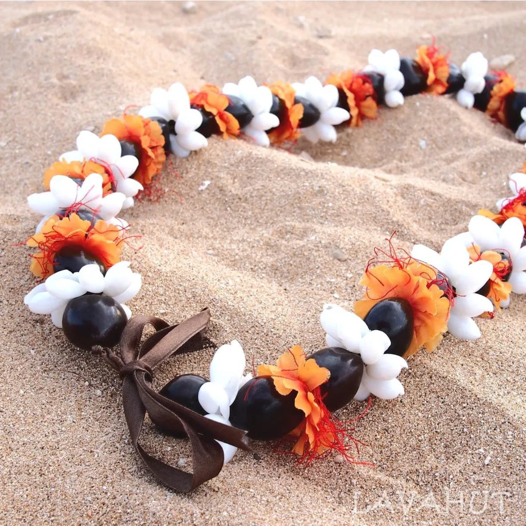 Seashell Black Kukui Nut Hawaiian Lei - Made in Hawaii