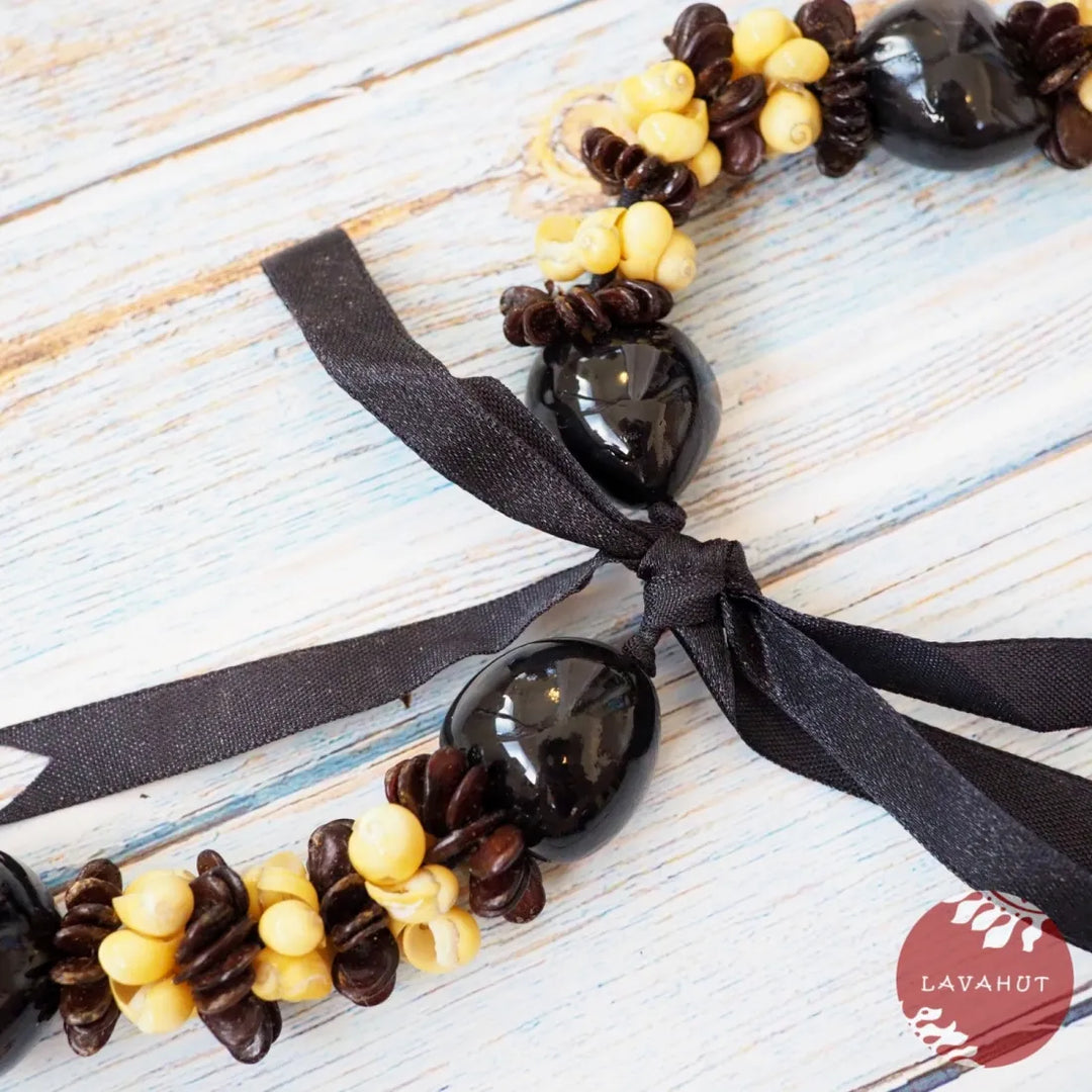 Seeds & Seashells Black Kukui Nut Hawaiian Lei - Made in Hawaii