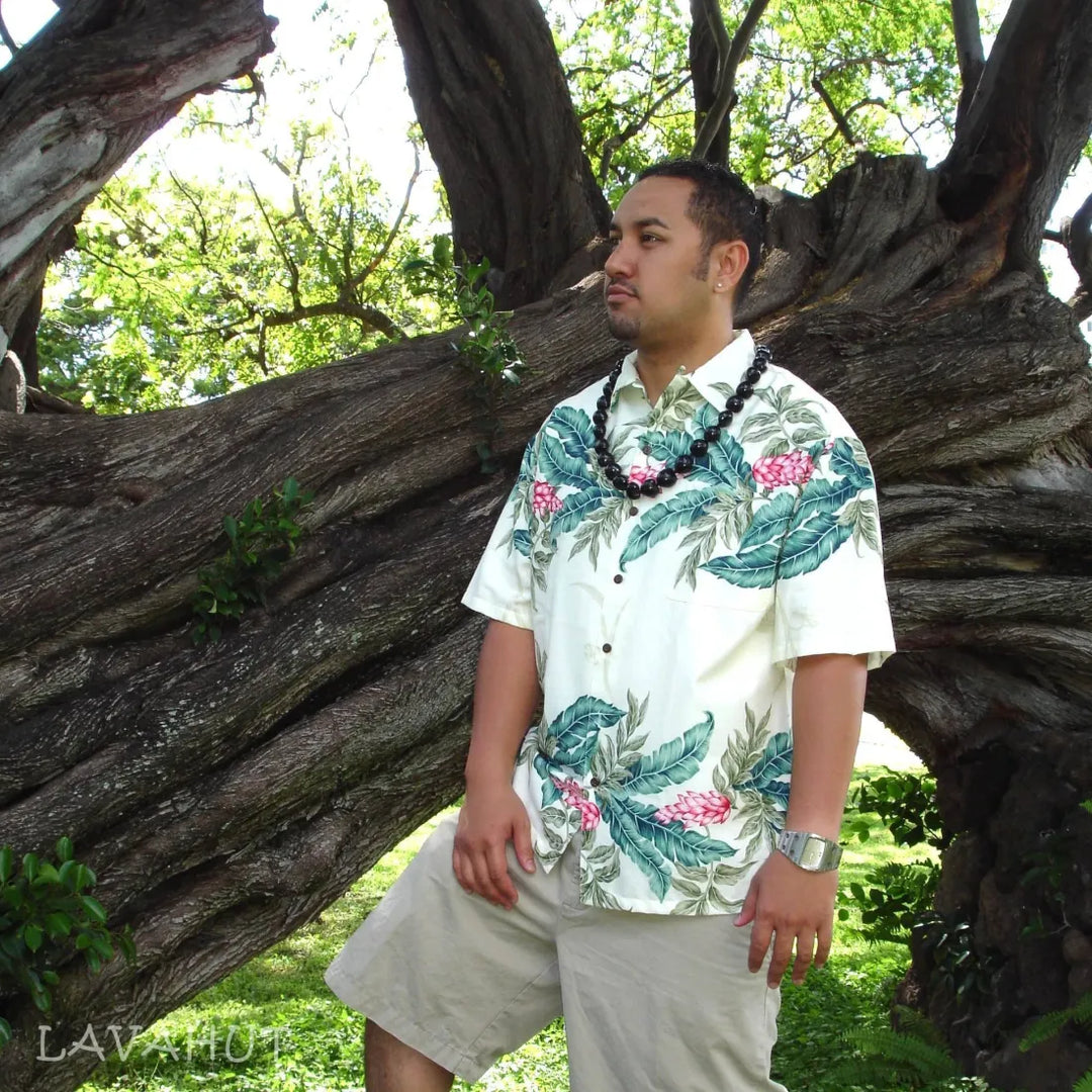 Ginger Cream Hawaiian Rayon Shirt - Made in Hawaii