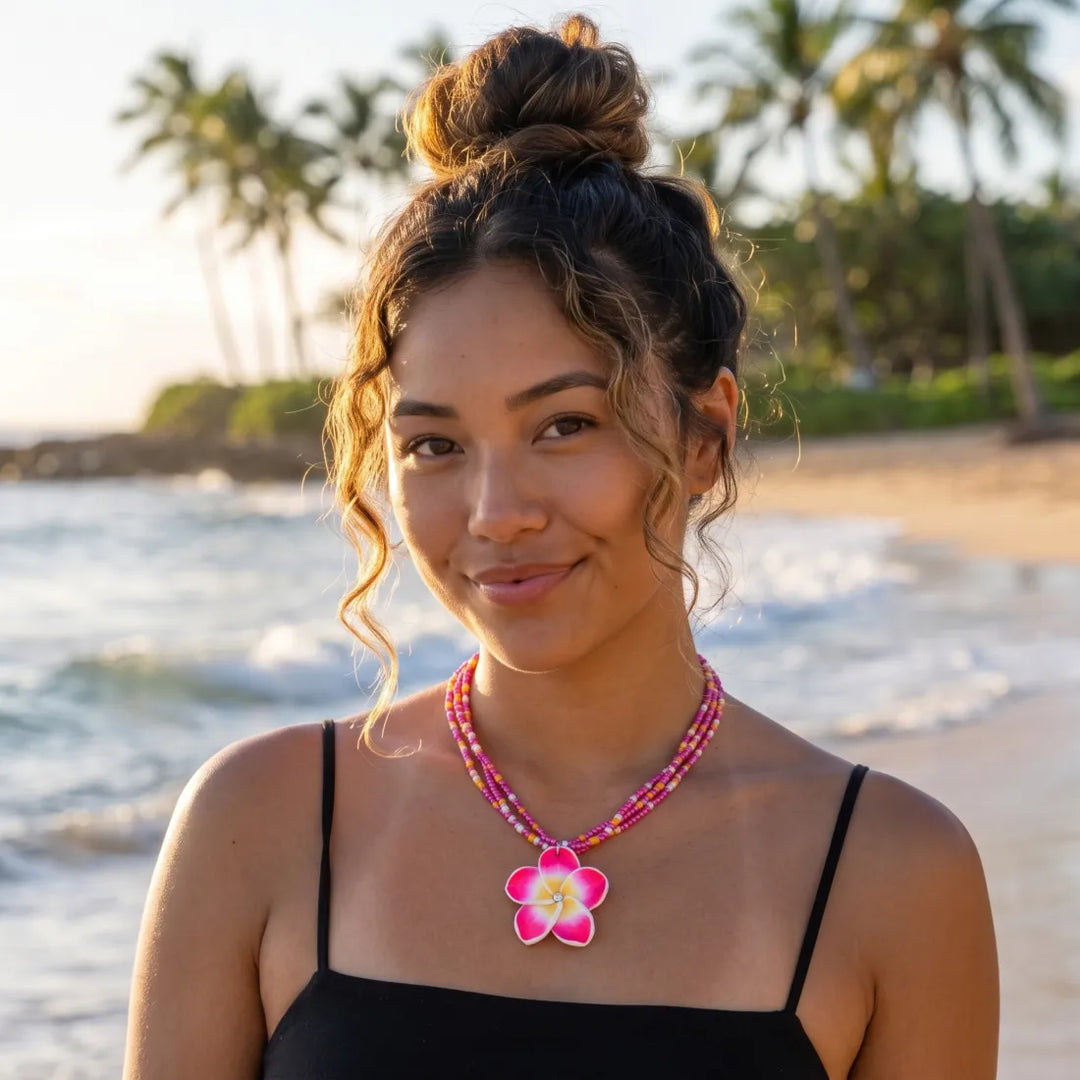 Sparkle Plumeria Pink Pendant Hawaiian Necklace - Made in Hawaii