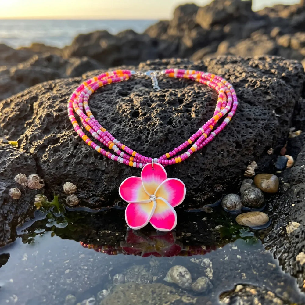 Sparkle Plumeria Pink Pendant Hawaiian Necklace - Made in Hawaii