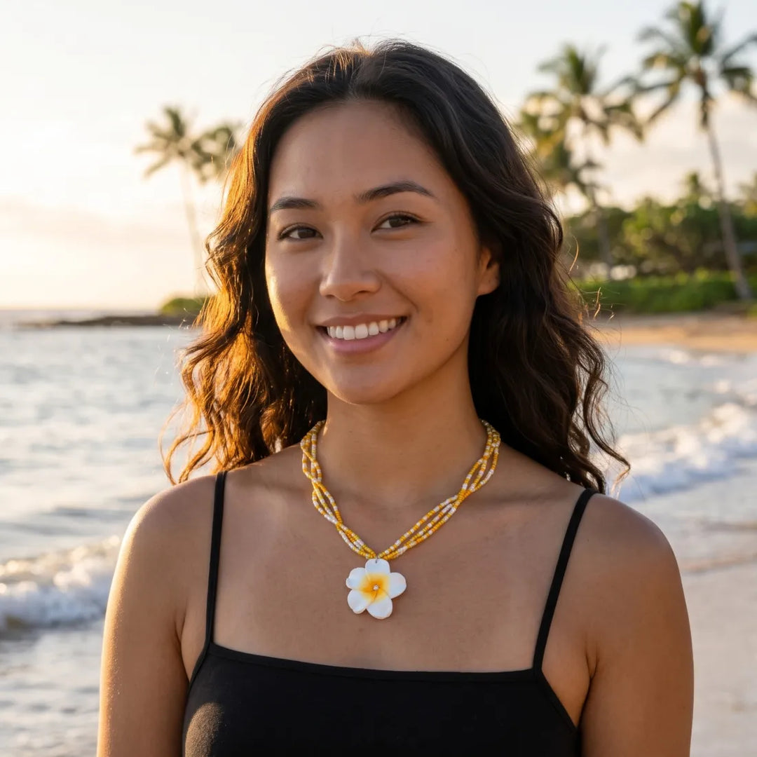 Sparkle Plumeria White Pendant Hawaiian Necklace - Made in Hawaii