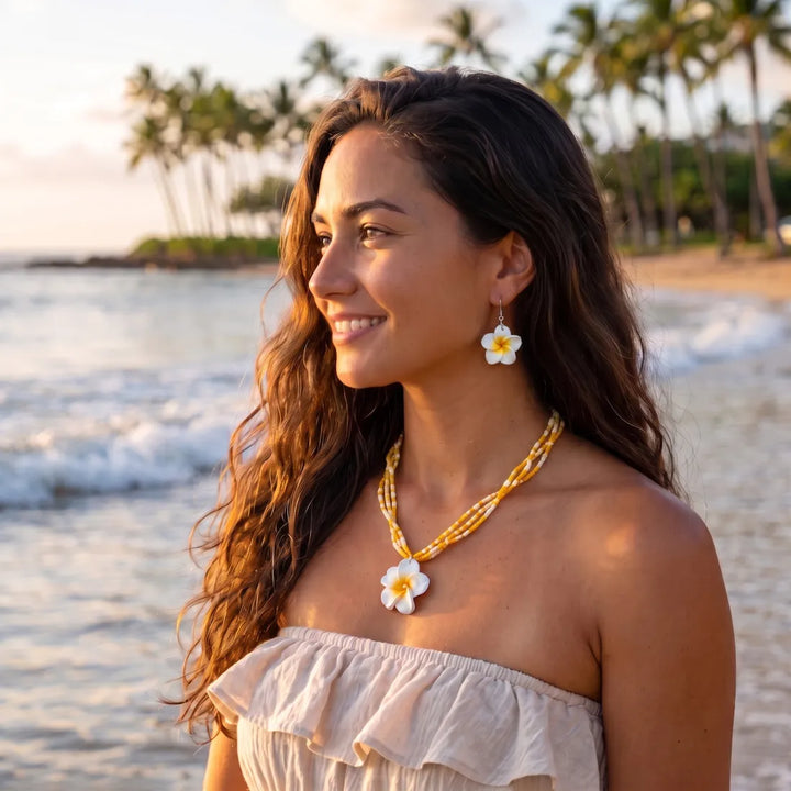 Sparkle Plumeria White Pendant Hawaiian Necklace - Made in Hawaii
