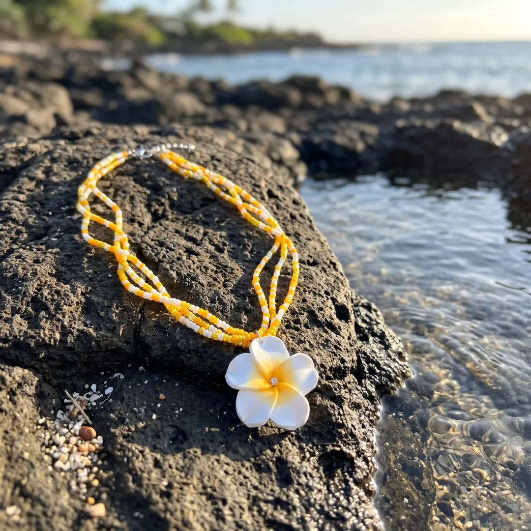 Sparkle Plumeria White Pendant Hawaiian Necklace - Made in Hawaii