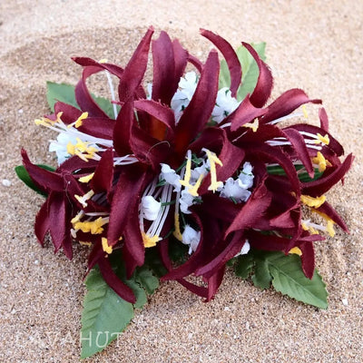 Spider Lily Maroon Hawaiian Flower Hair Clip - Made In Hawaii