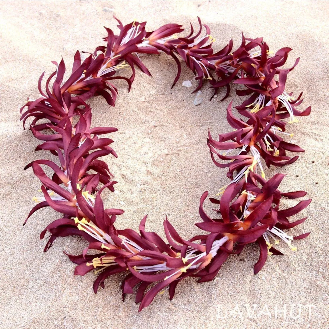 Spider Lily Maroon Hawaiian Flower Lei - Made in Hawaii