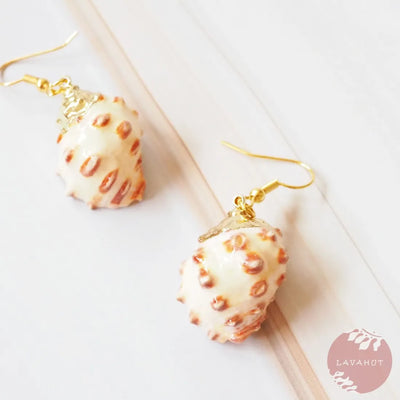 Spotted Tonna Seashell Drop Earrings - Made In Hawaii