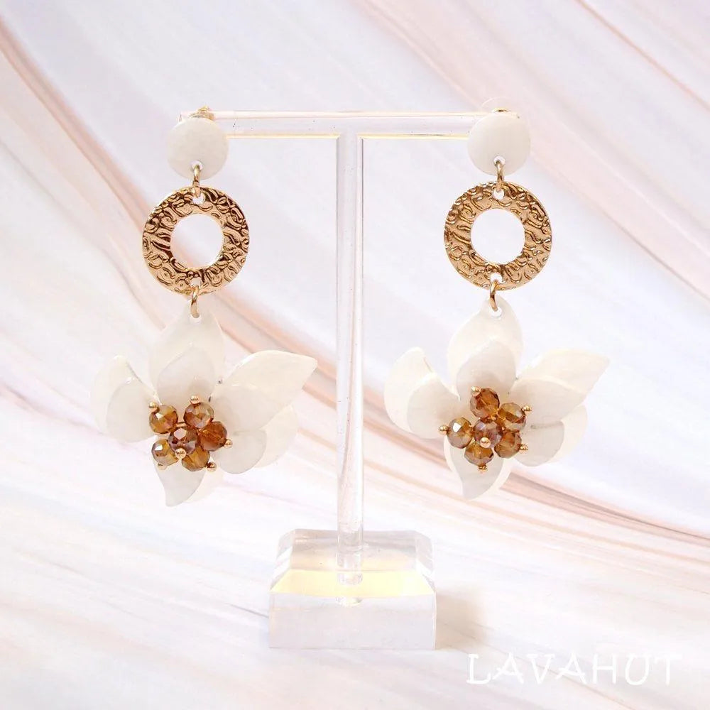 Starburst White Floral Earrings - Made In Hawaii