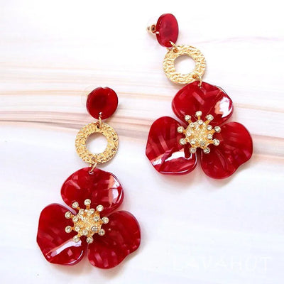 Sunburst Red Floral Earrings - Made In Hawaii
