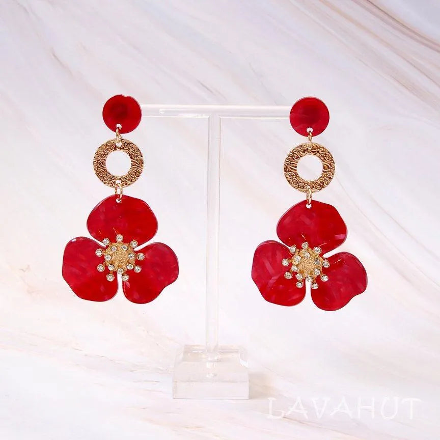 Sunburst Red Floral Earrings - Made In Hawaii