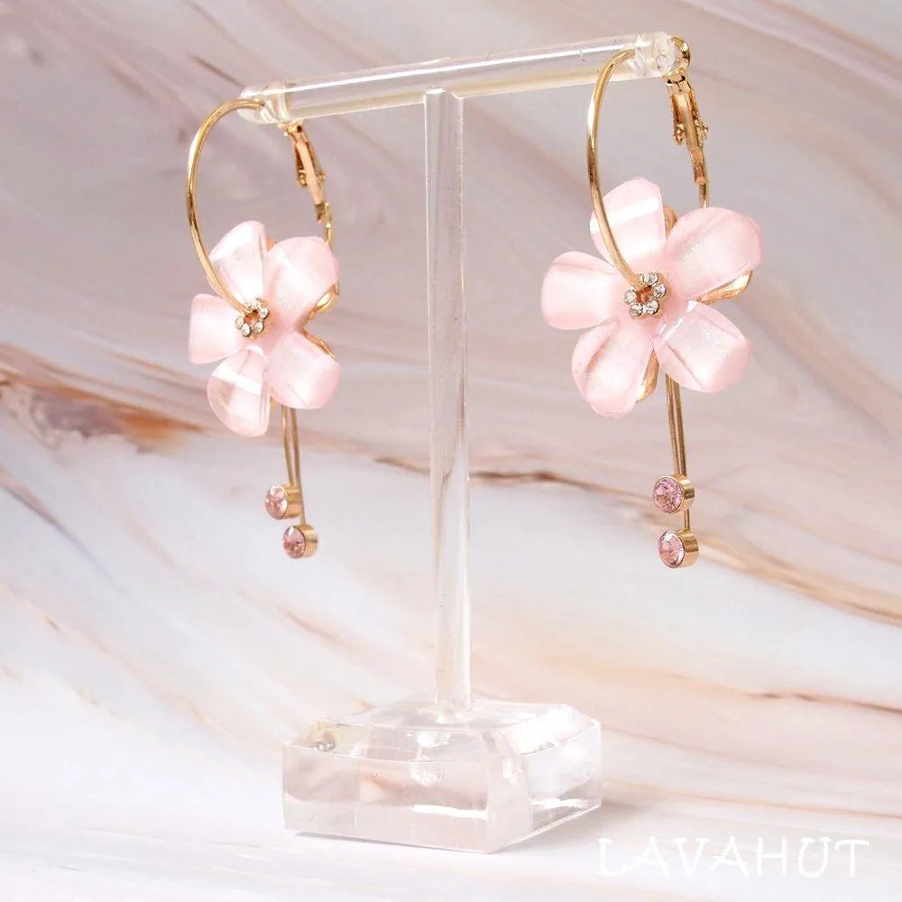 Sunny Plumeria Pink Dangle Hoop Earrings - Made In Hawaii
