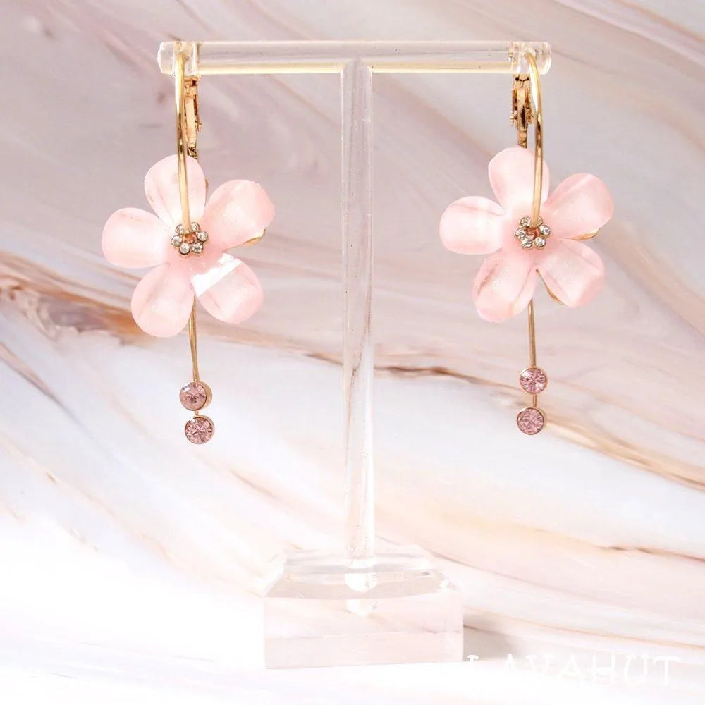 Sunny Plumeria Pink Dangle Hoop Earrings - Made In Hawaii