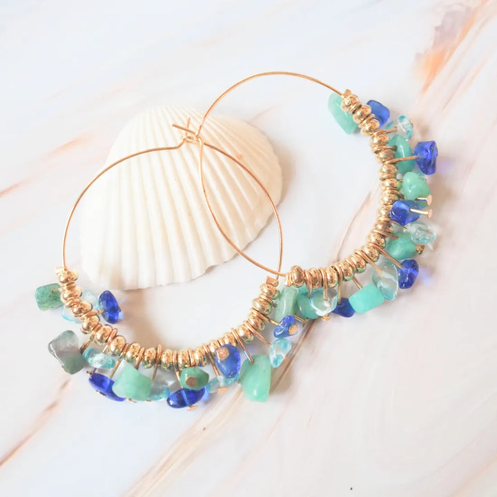 Sunset Blue Hoop Earrings - Made in Hawaii