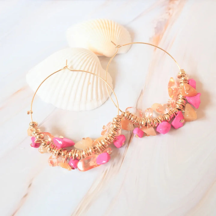 Sunset Pink Hoop Earrings - Made in Hawaii