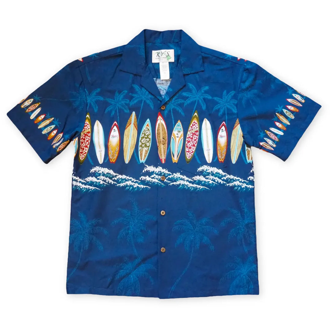 Surf Blue Hawaiian Border Shirt - Made in Hawaii