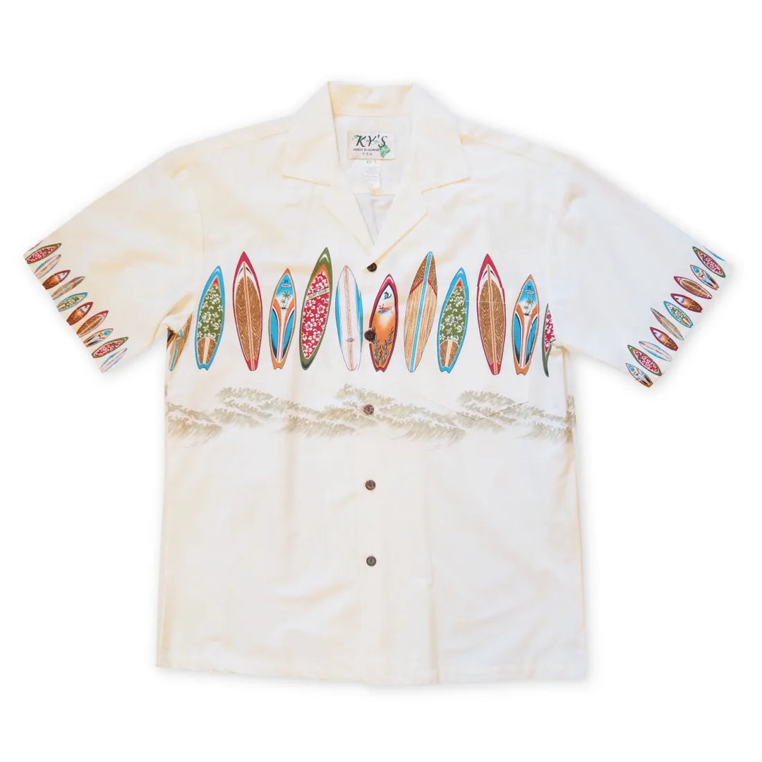 Surf Cream Hawaiian Border Shirt - Made in Hawaii