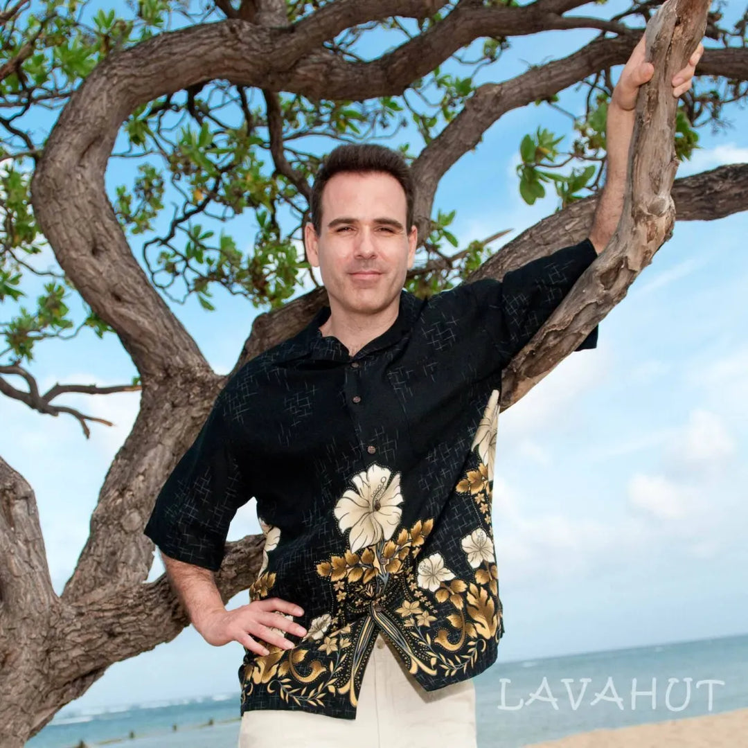 Aloha Garden Black Hawaiian Rayon Shirt - Made in Hawaii