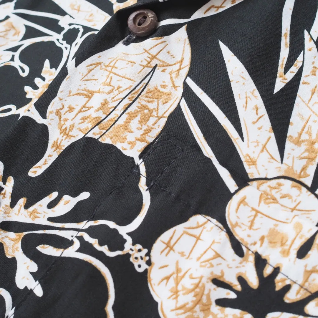 Sweet Pineapple Black Hawaiian Cotton Shirt - Made in Hawaii