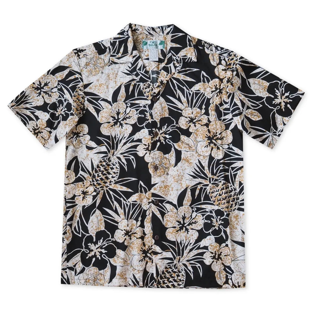 Sweet Pineapple Black Hawaiian Cotton Shirt - Made in Hawaii