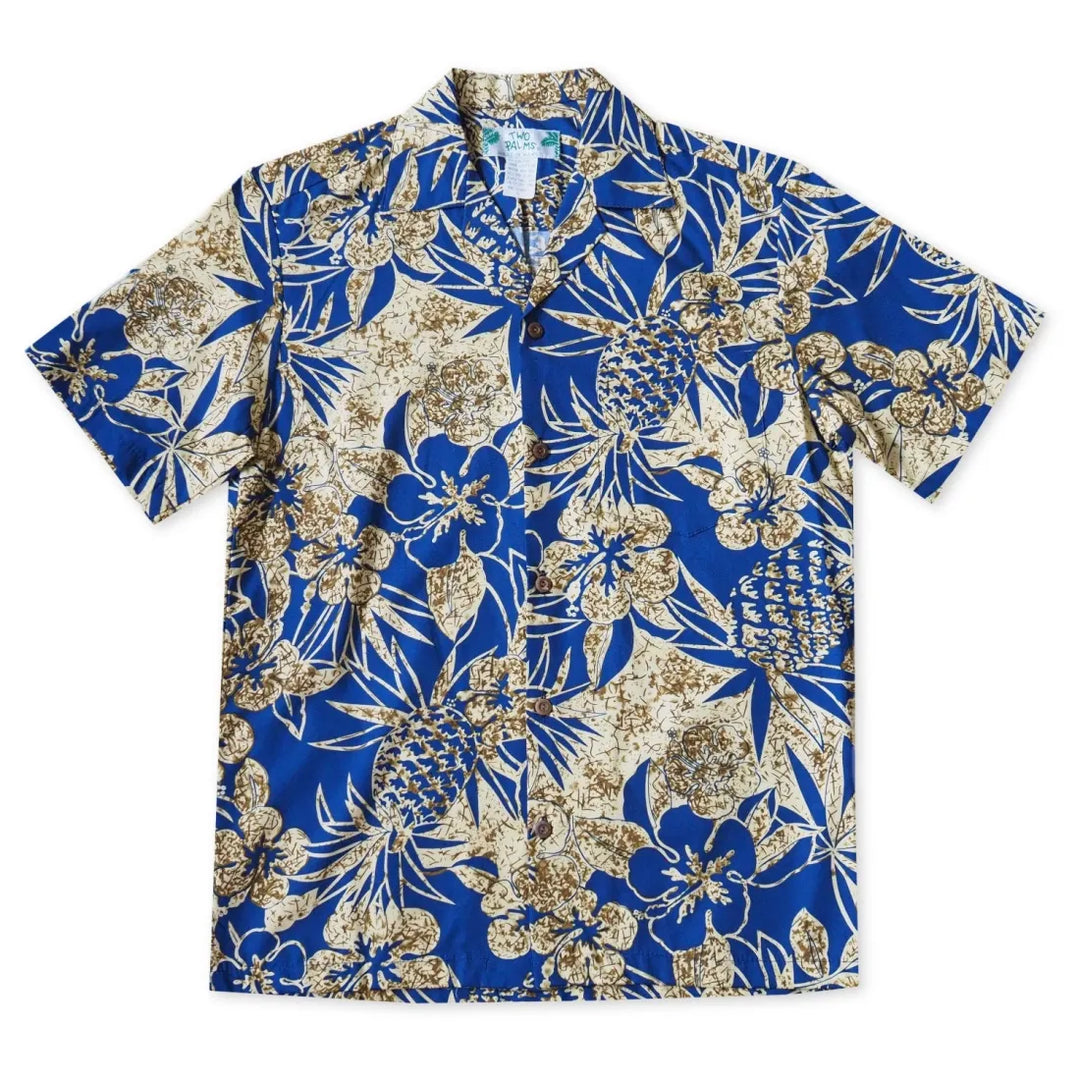 Sweet Pineapple Blue Hawaiian Cotton Shirt - Made in Hawaii