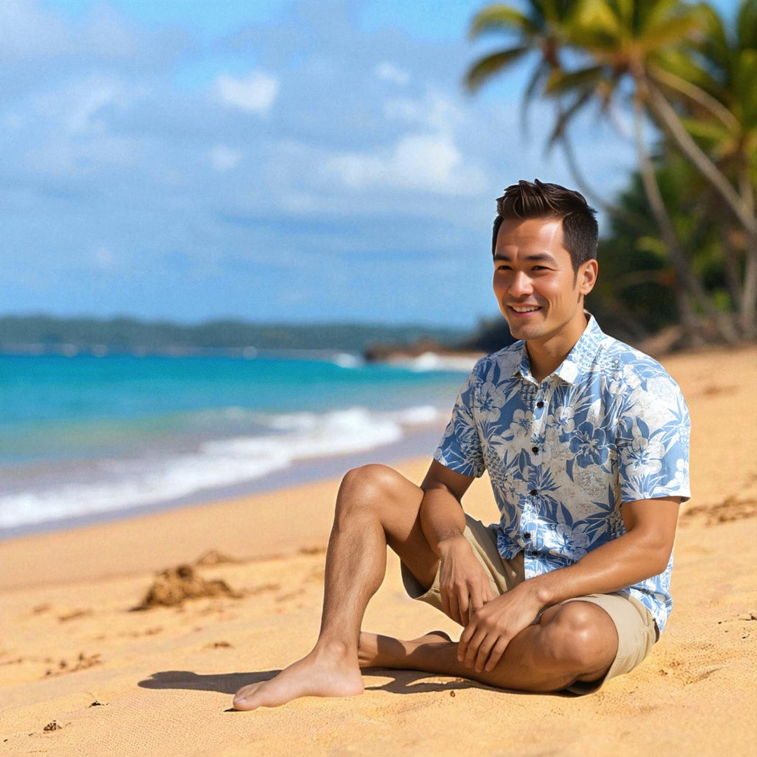 Sweet Pineapple Blue Hawaiian Reverse Shirt Made in Hawaii