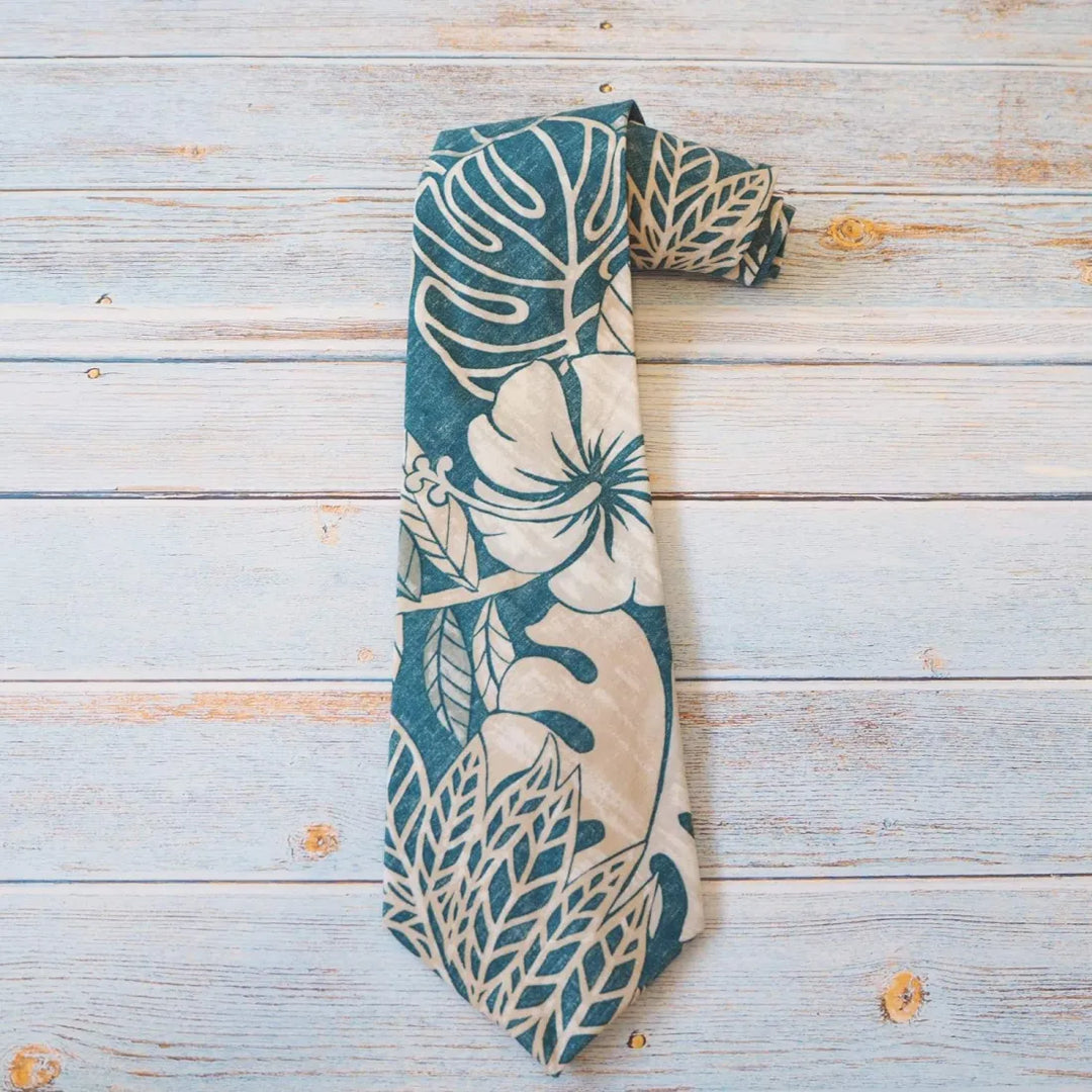 Teal Maunawili Hawaiian Necktie - Made in Hawaii