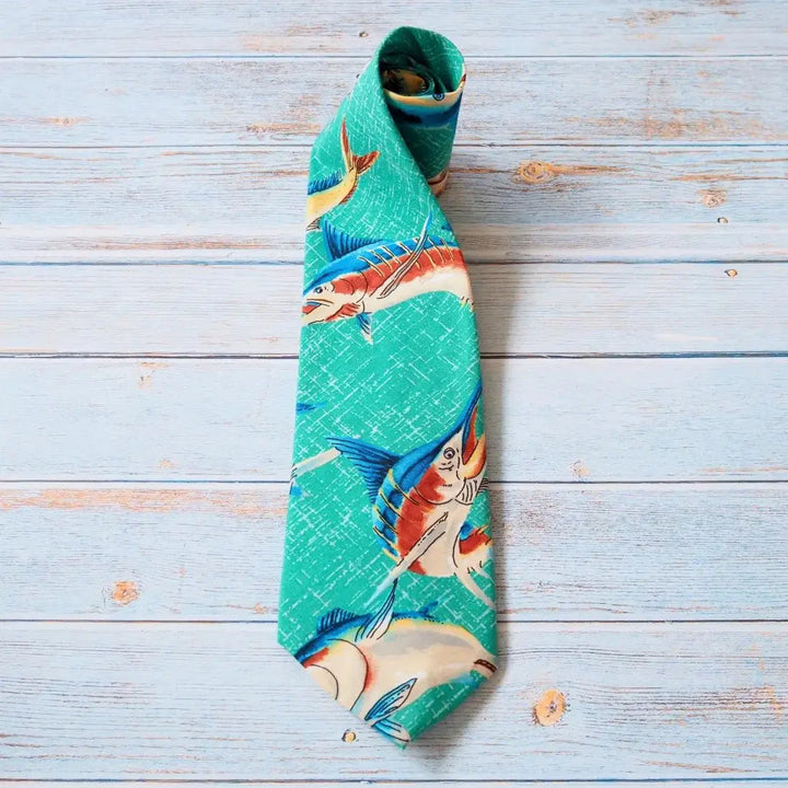 Teal Wild Fish Hawaiian Necktie - Made in Hawaii