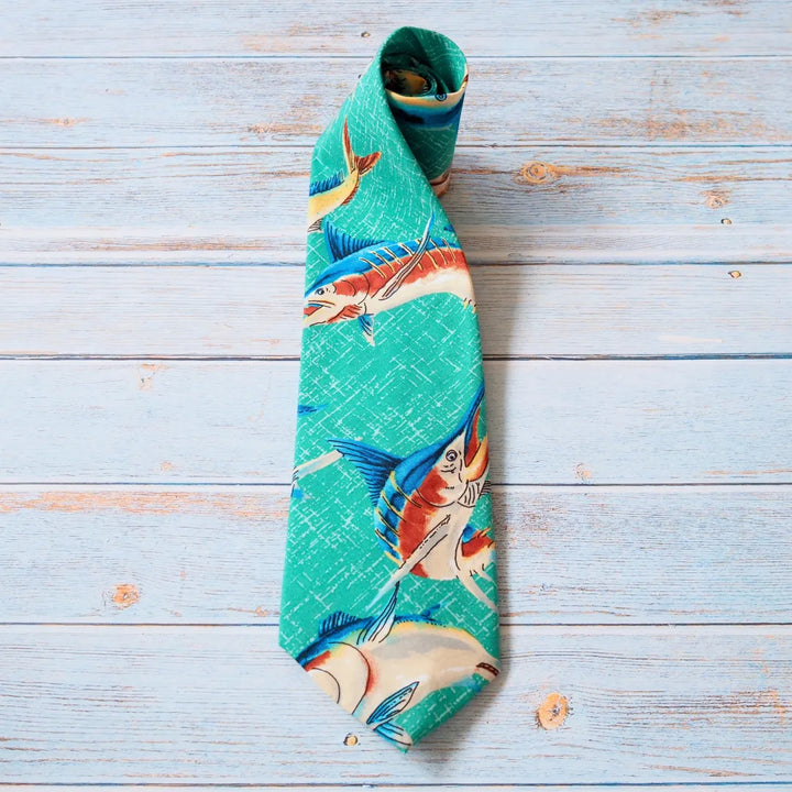 Teal Wild Fish Hawaiian Necktie - Made in Hawaii