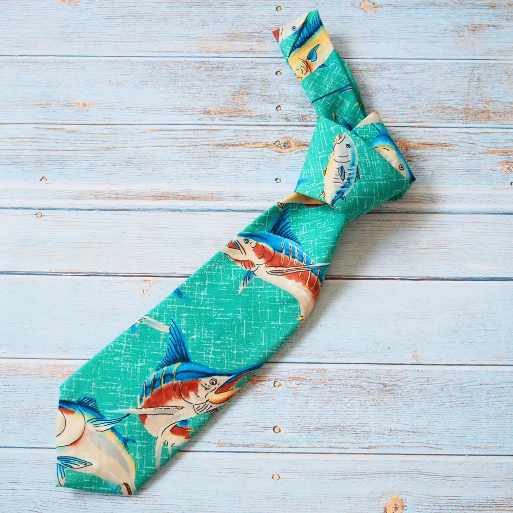 Teal Wild Fish Hawaiian Necktie - Made in Hawaii