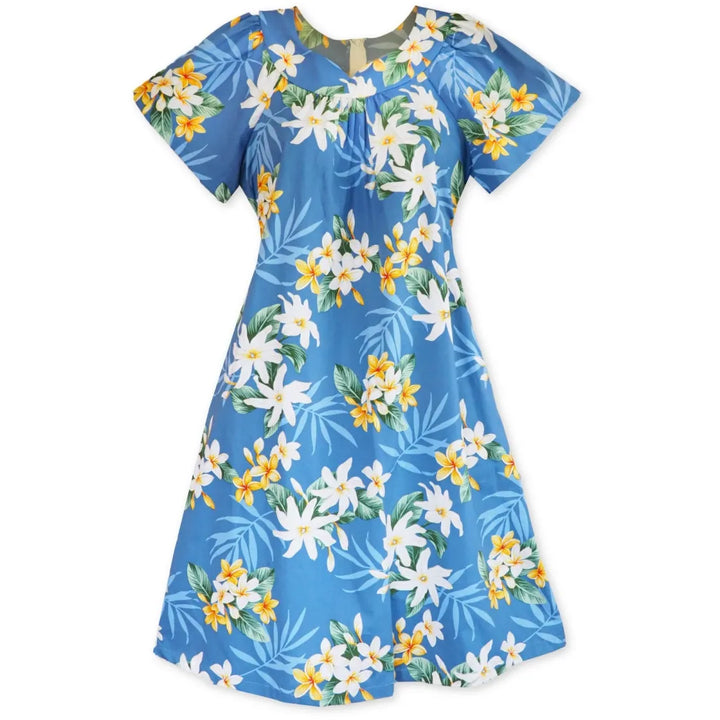 Tiare Fun Blue Cotton Hawaiian Tea Muumuu Dress - Made in Hawaii