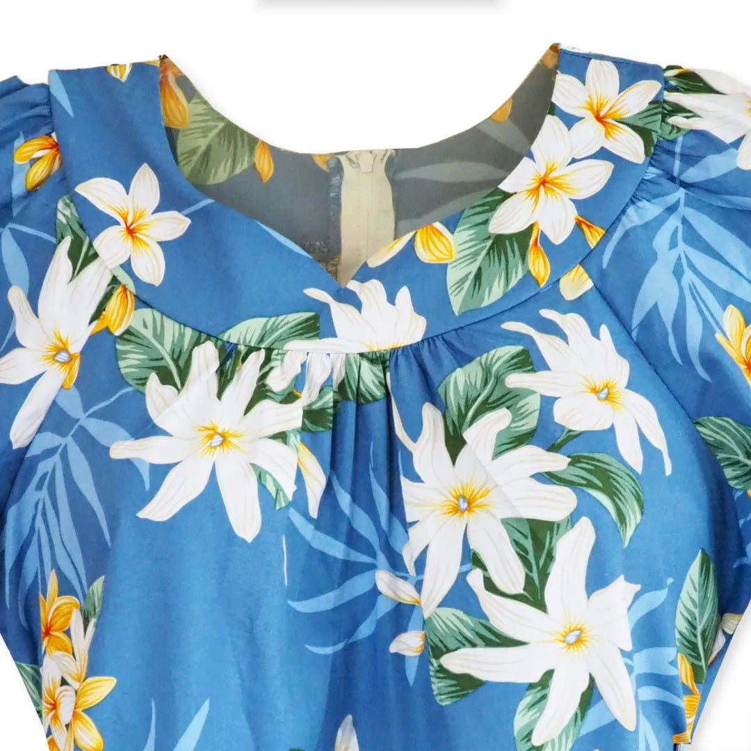 Tiare Fun Blue Cotton Hawaiian Tea Muumuu Dress - Made in Hawaii