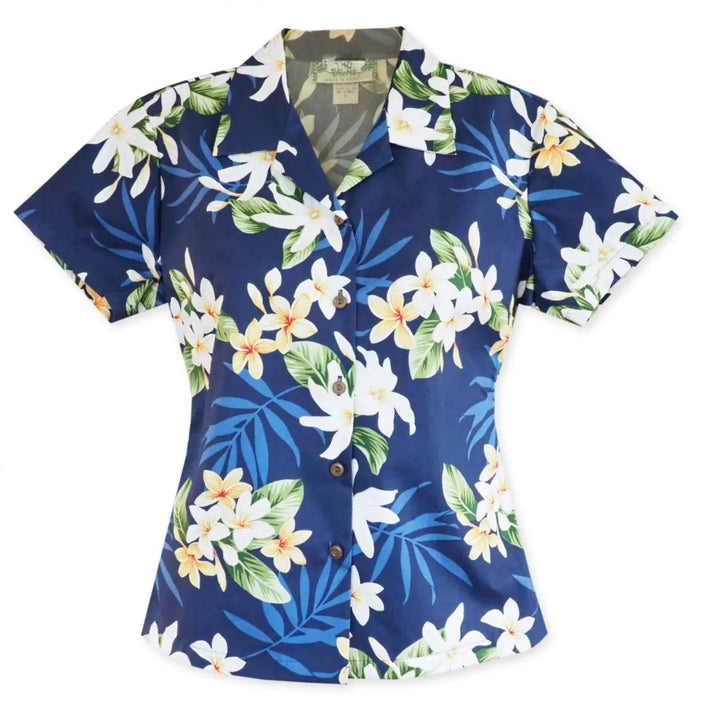 Tiare Fun Navy Lady’s Hawaiian Cotton Blouse - Made in Hawaii