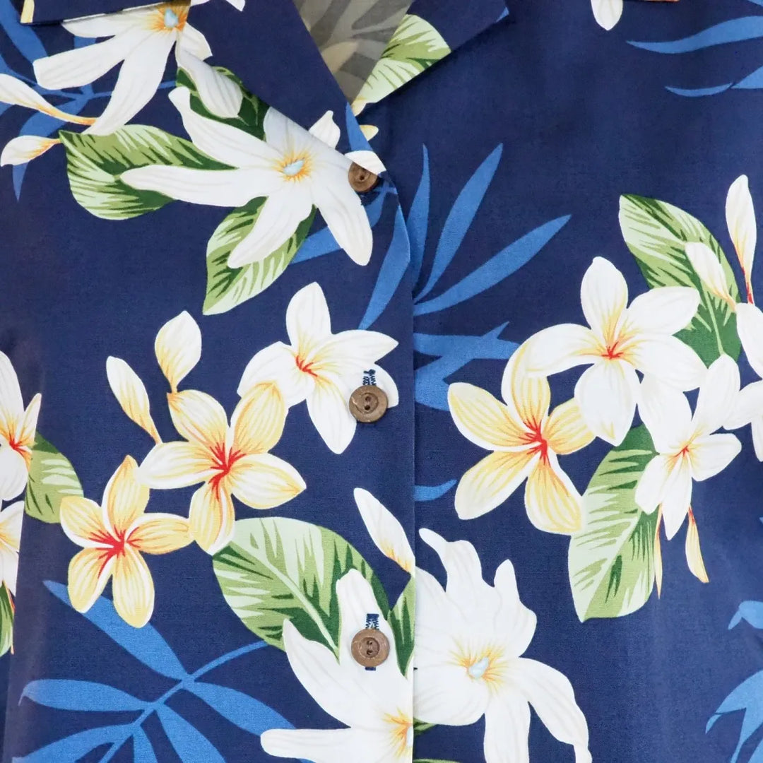 Tiare Fun Navy Lady’s Hawaiian Cotton Blouse - Made in Hawaii