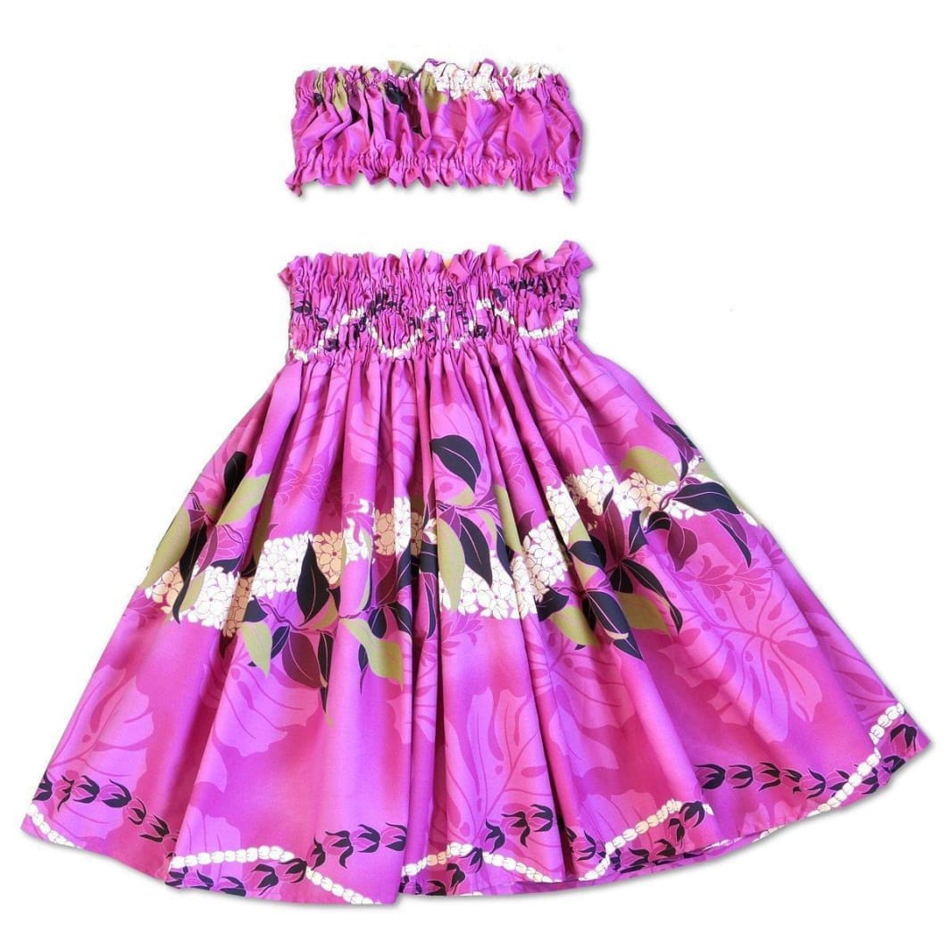 Tickle Pink Girl’s Pau Hawaiian Hula Skirt Set - Girl’s Pau Hula Skirt