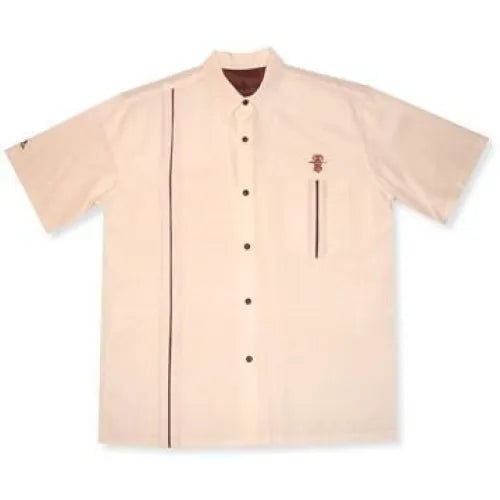 Tiki Warrior Cream Hawaiian Performance Sport Shirt - Made in Hawaii