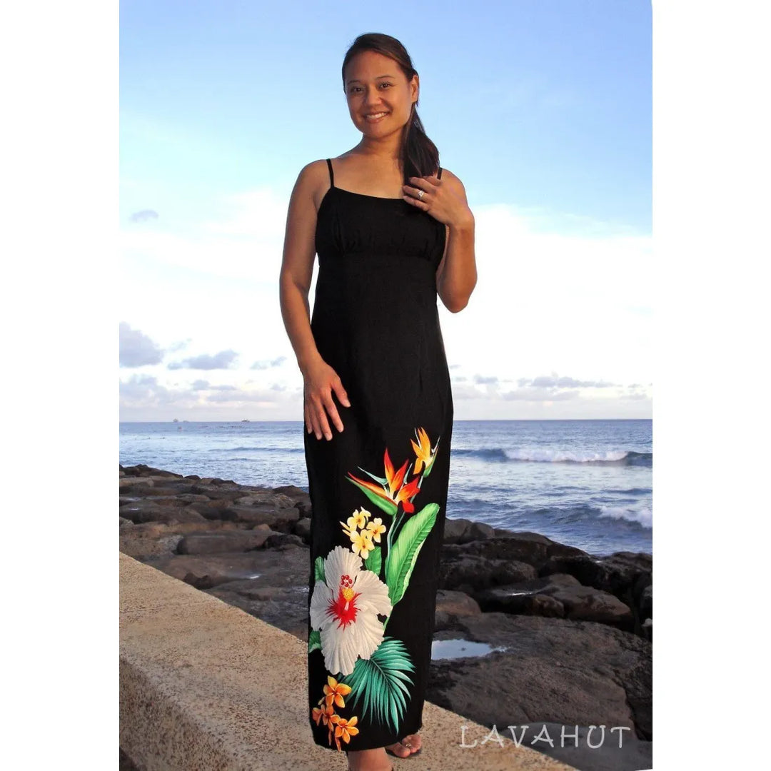 Tropicana Long Hawaiian Dress with Skinny Straps - Made in Hawaii