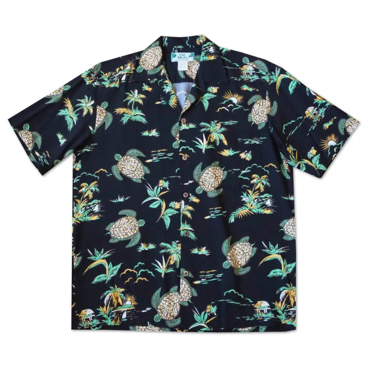 Turtle Bay Black Hawaiian Rayon Shirt - Made in Hawaii