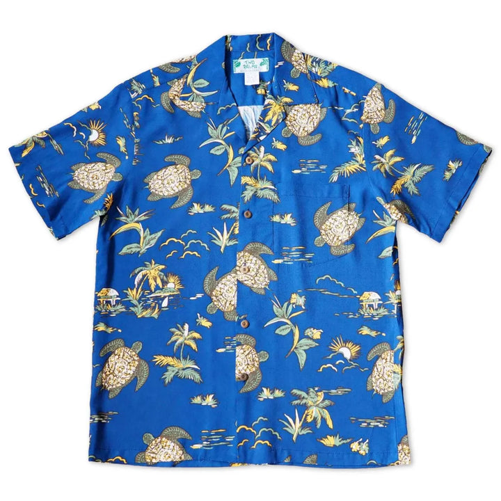 Turtle Bay Navy Hawaiian Rayon Shirt - Made in Hawaii